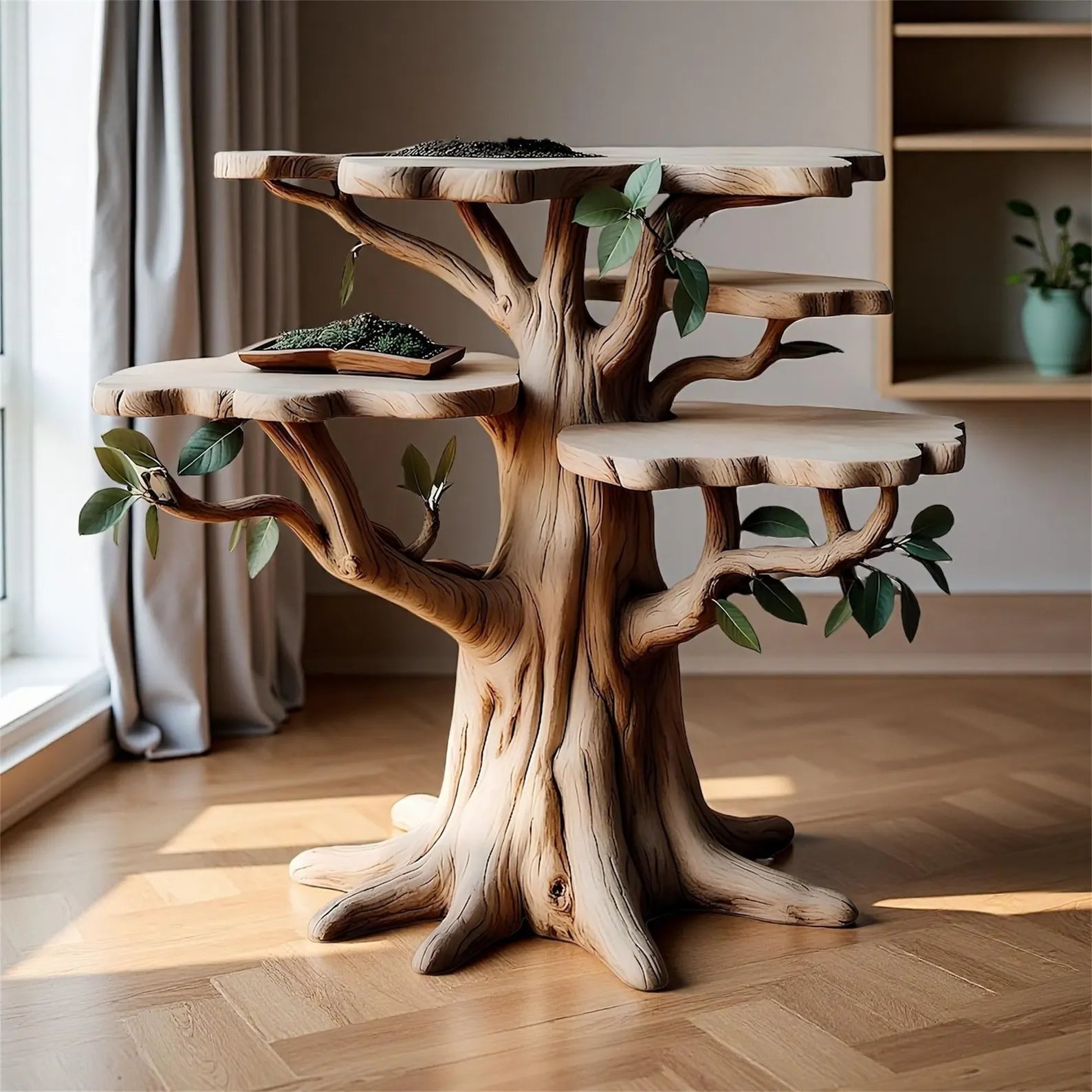 Tree Shaped Coffee Table,Solid Wood Nature Inspired Center Table,Rustic Living Room Furniture,Handmade Wooden Tree Stump Table