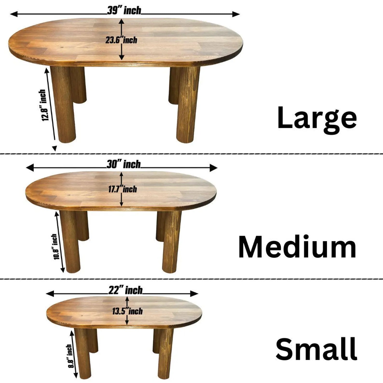 Oval Low Coffee Table, Walnut Wood Side Table with Wood Legs, Midcentury Modern Small Coffee Table Livingroom Furniture, Wooden Center Table