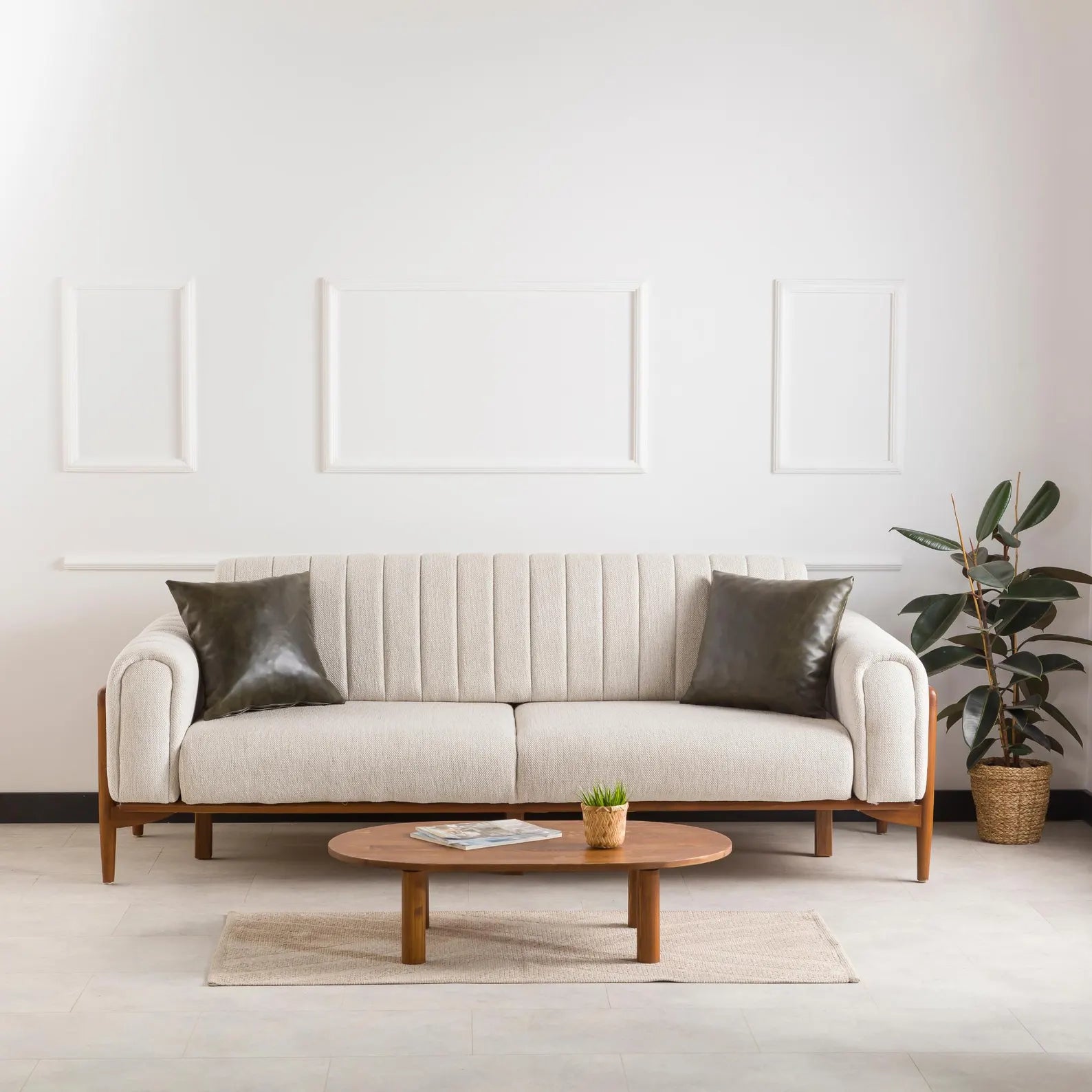 Oval Low Coffee Table, Walnut Wood Side Table with Wood Legs, Midcentury Modern Small Coffee Table Livingroom Furniture, Wooden Center Table