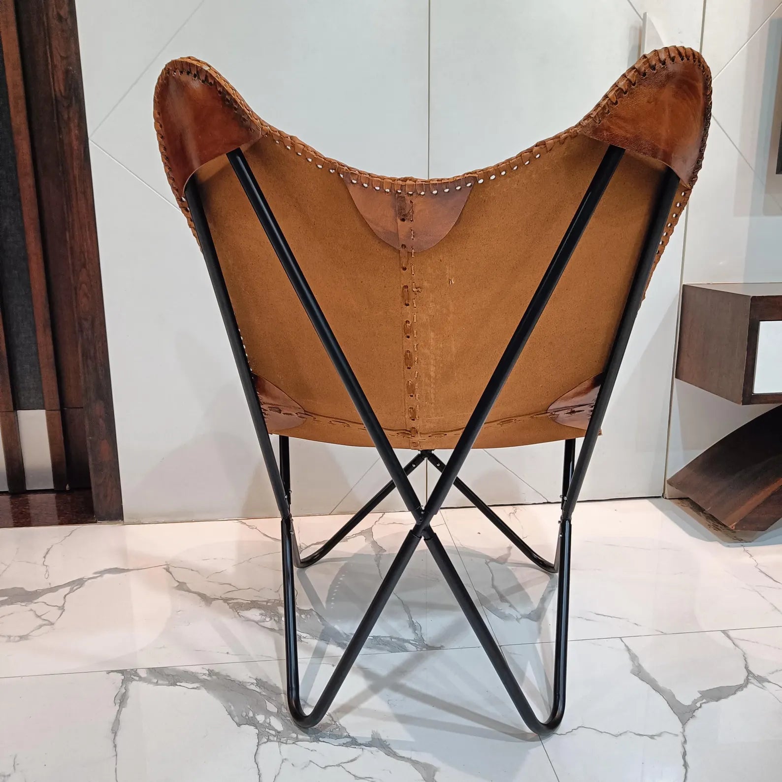 Vintage Leather Butterfly Chair: Handmade BKF Accent Lounge for Living Room, Patio & Outdoor Relaxation